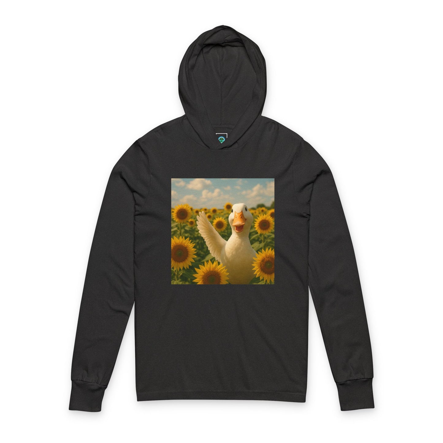 Sunflower Duck Unisex Hooded Long Sleeve Tee, Cute Casual Shirt, Funny Gift, Outdoor Wear, Spring Fashion, Unique (design included)