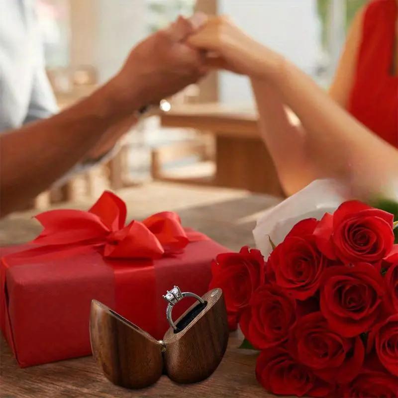 Always and Forever Heart-Shaped Wooden Ring Box with Magnetic Closure O3D