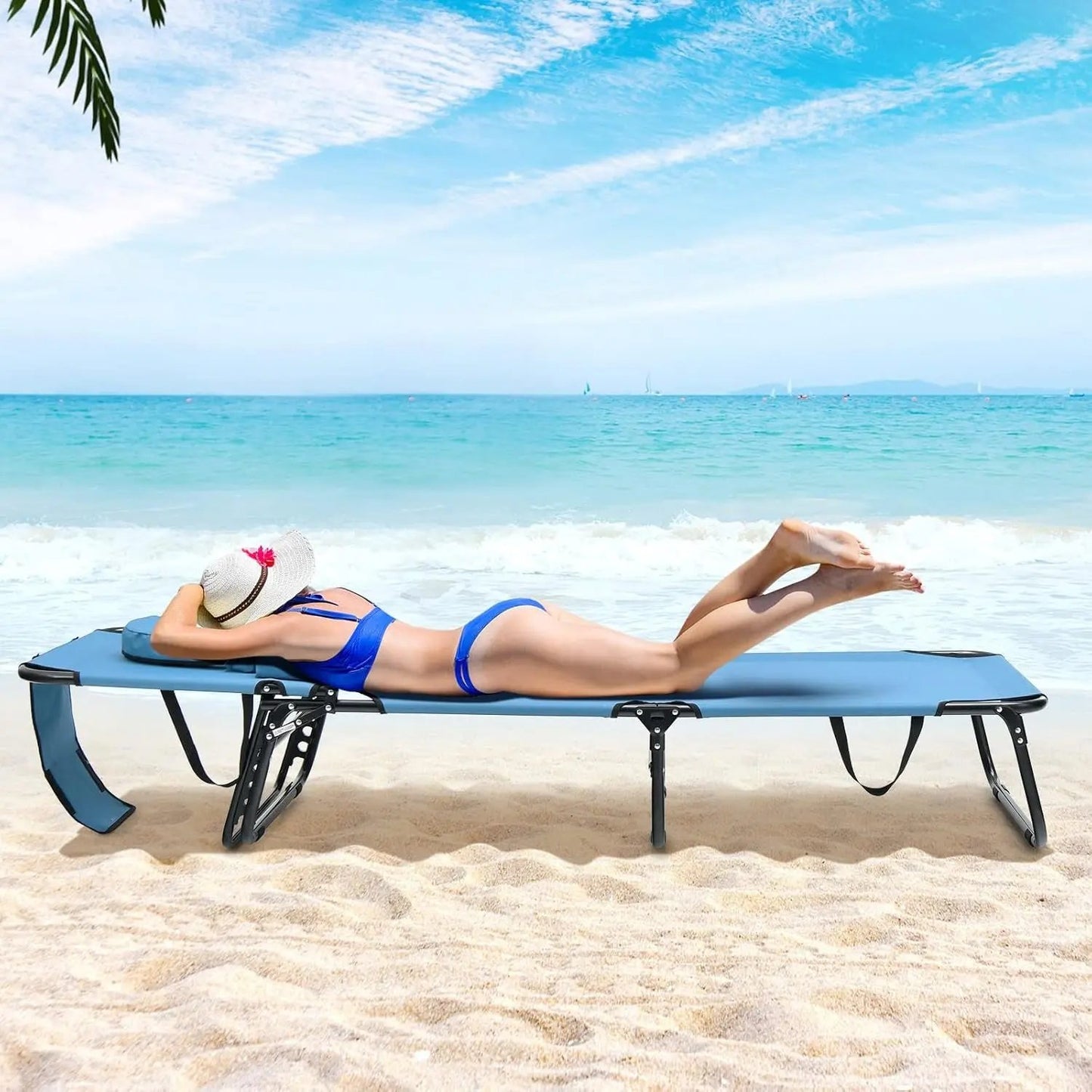 Chill in Style with Our Folding Chaise Lounge Beach Chair! Perfect for Tanning with a Face Hole Pillow โ Ideal for Poolside, Patio, or Backyard Relaxation! ๐๐ฆ #SummerVibes #BeachReady