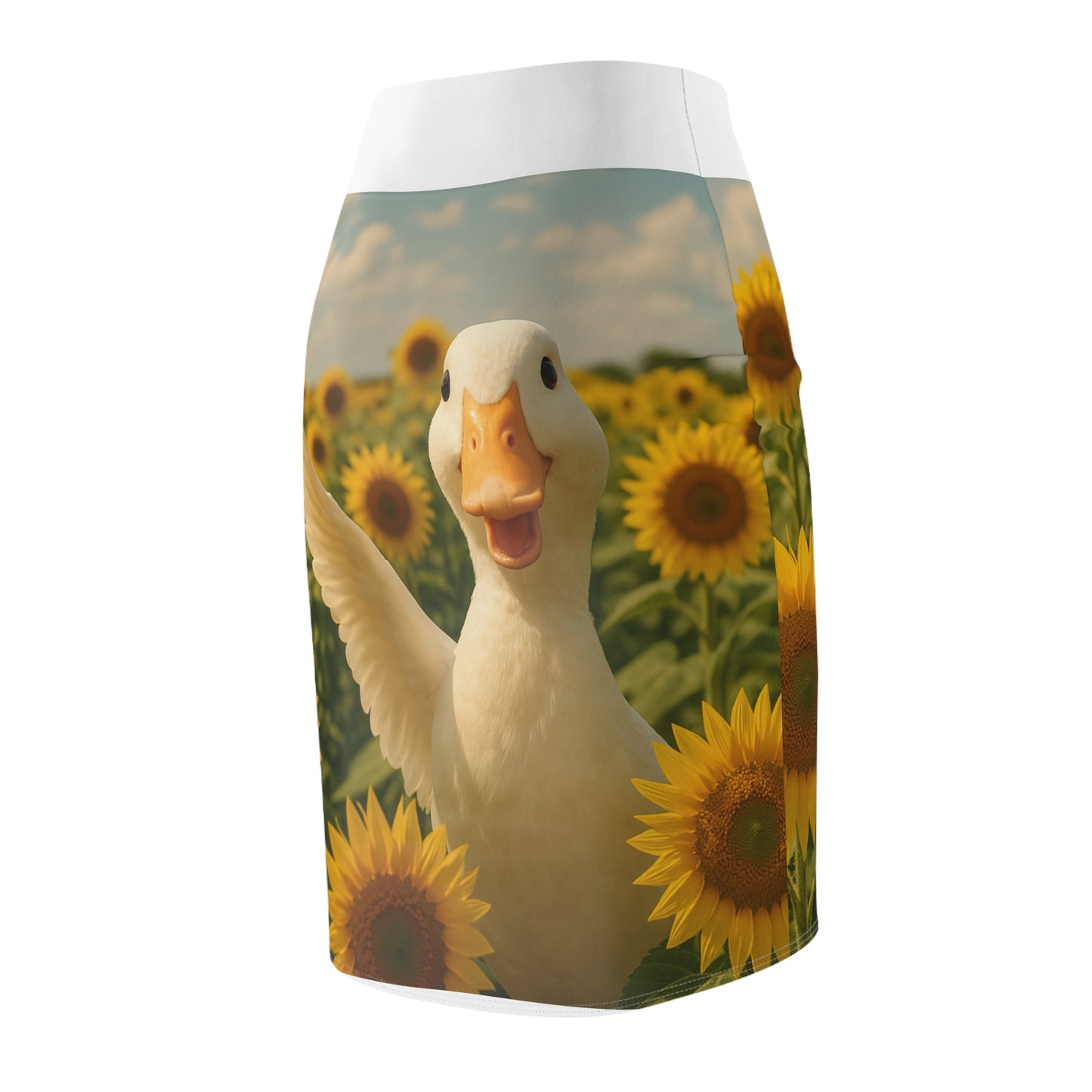 Whimsical Duck & Sunflower Women's Pencil Skirt - Fun Summer Fashion