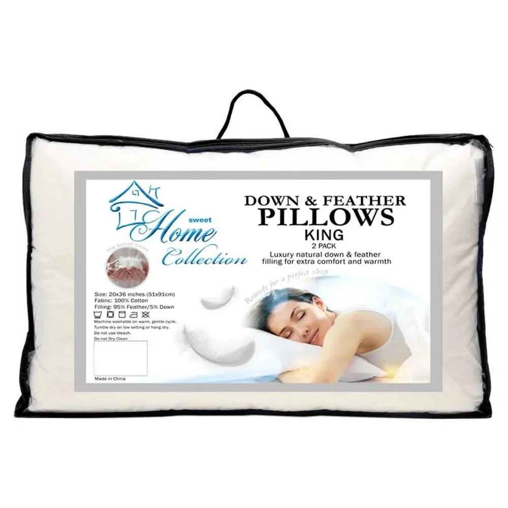 Luxury Natural down and Feather Bed Pillows 2 Pack