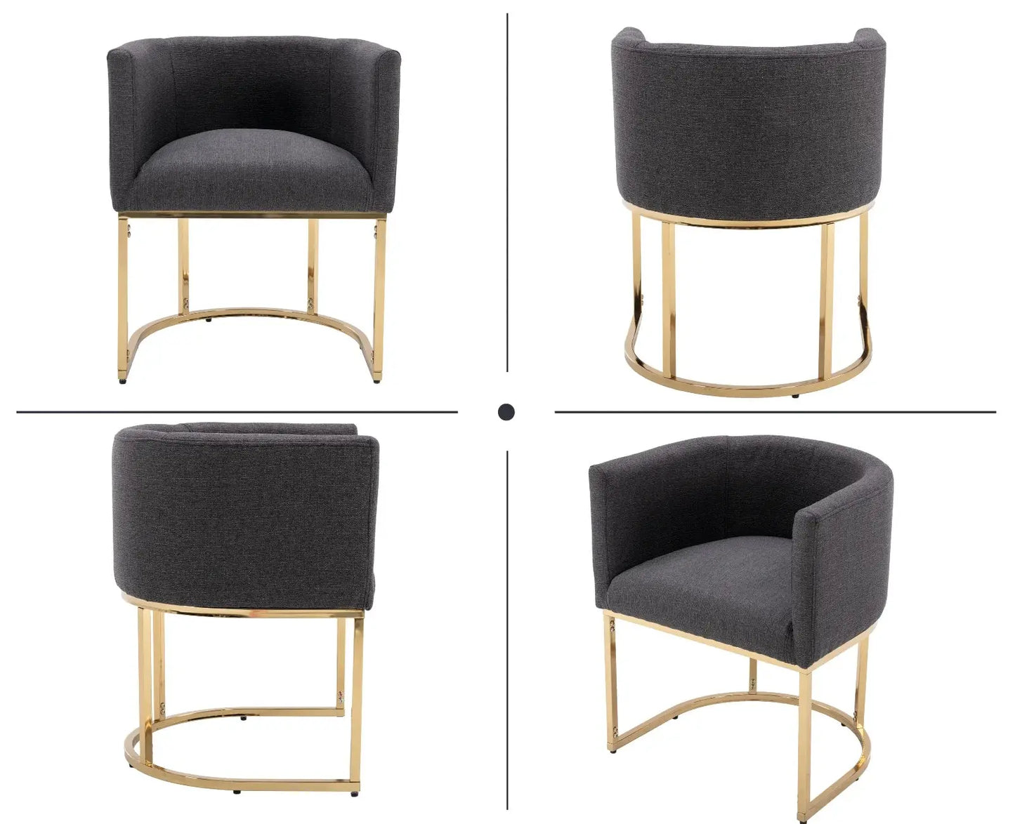 Modern Linen Dining Chair, Mid-Century Upholstered Barrel Kitchen Chairs Fabric Side Chair with Metal Legs and Curved Back for Living Room Dining Room Bedroom, Charcoal