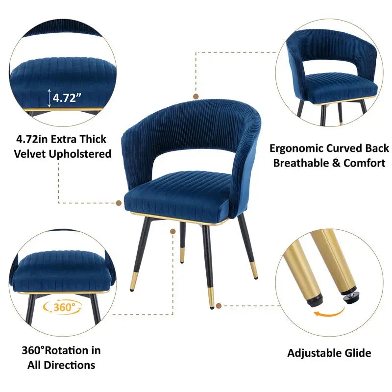 Janalyn Swivel Velvet Dining Chair Upholstered Back Arm Chair