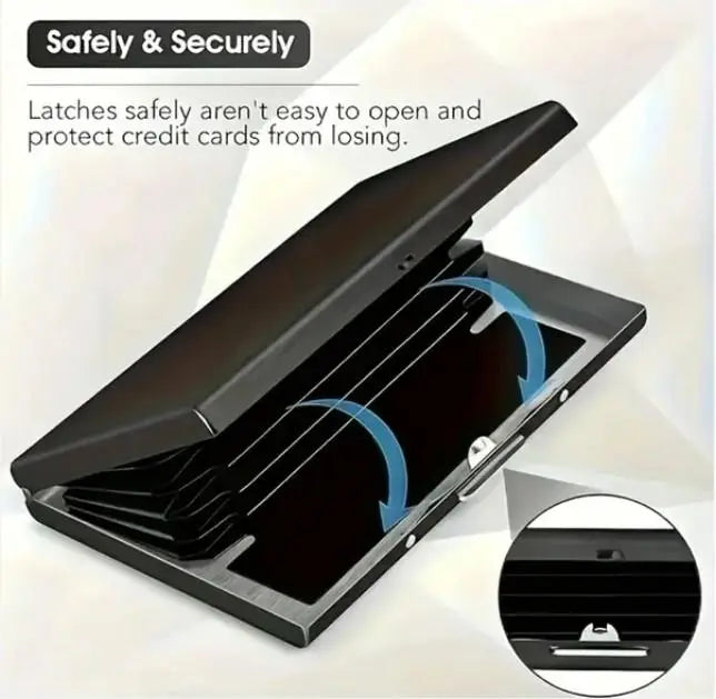 Black Slim RFID Blocking Wallet Sturdy Stainless Steel Credit Card Holder Secure Front Pocket Design for Men and Women