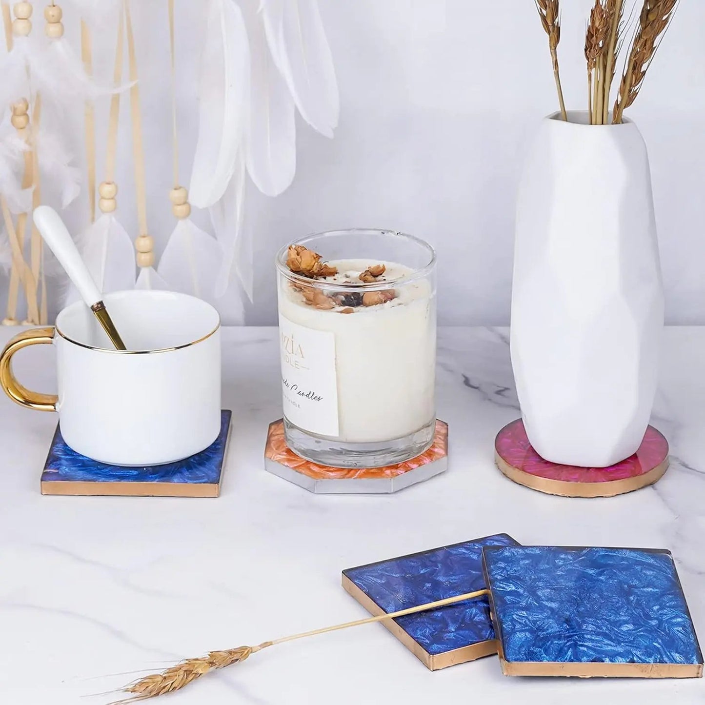 18-Piece Silicone Coaster Resin Molds Set - Round, Square & Octagon Shapes for DIY Art and Craft Projects