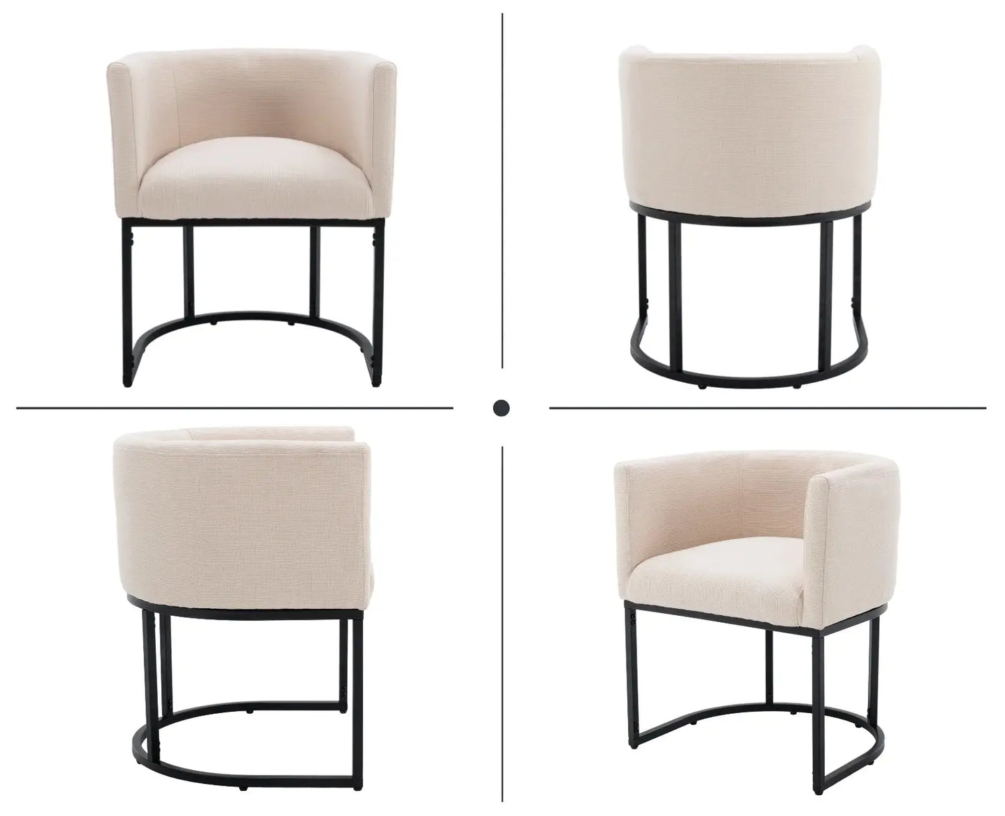 Modern Linen Dining Chair, Mid-Century Upholstered Barrel Kitchen Chairs Fabric Side Chair with Metal Legs and Curved Back for Living Room Dining Room Bedroom, Cream