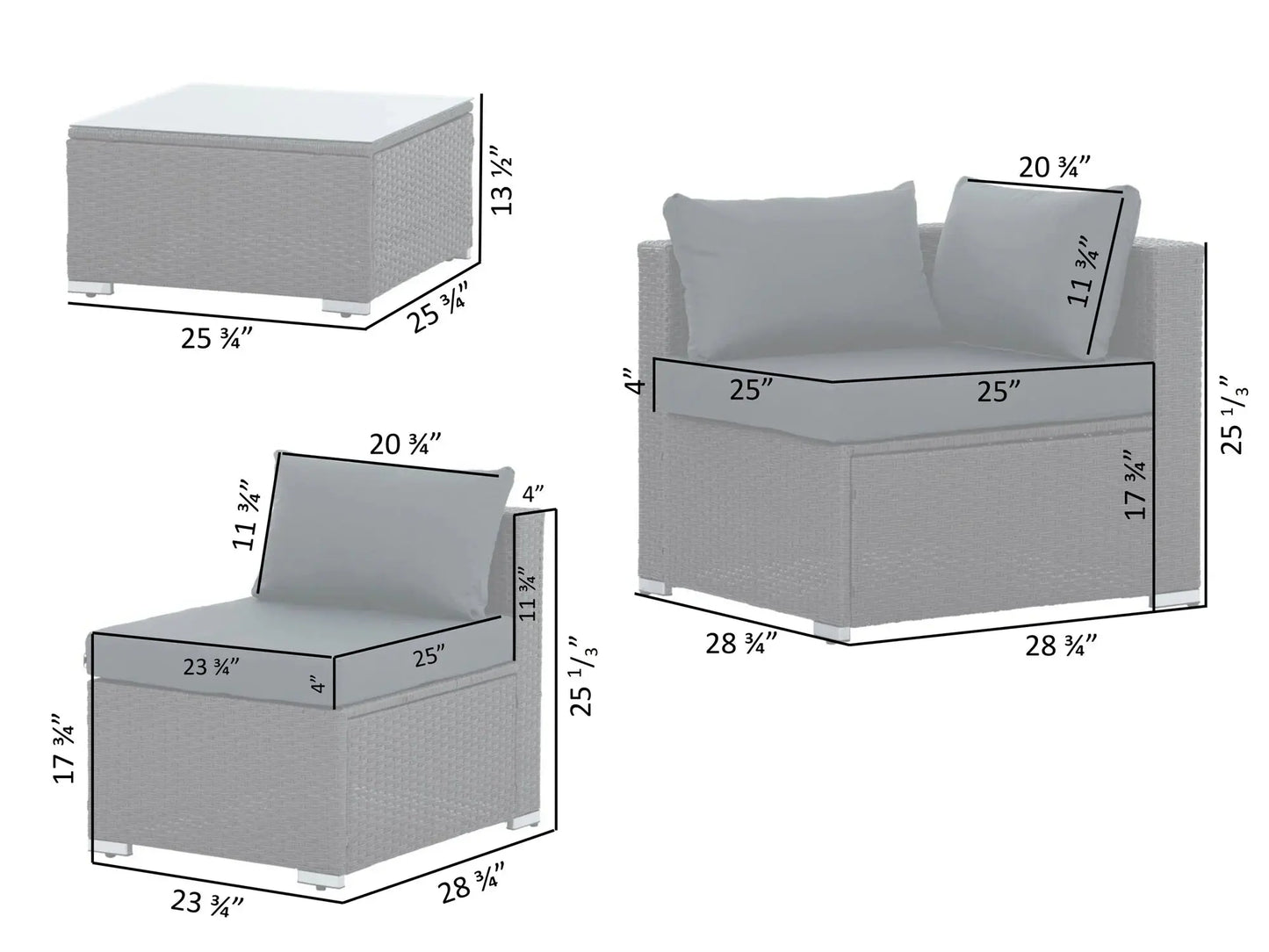 7 Piece Patio Furniture Sets Outdoor Sectional PE Rattan Outdoor Furniture Patio Conversation Set with Cushions and Glass Coffee Table, for Balcony Lawn and Garden, Dark Gray