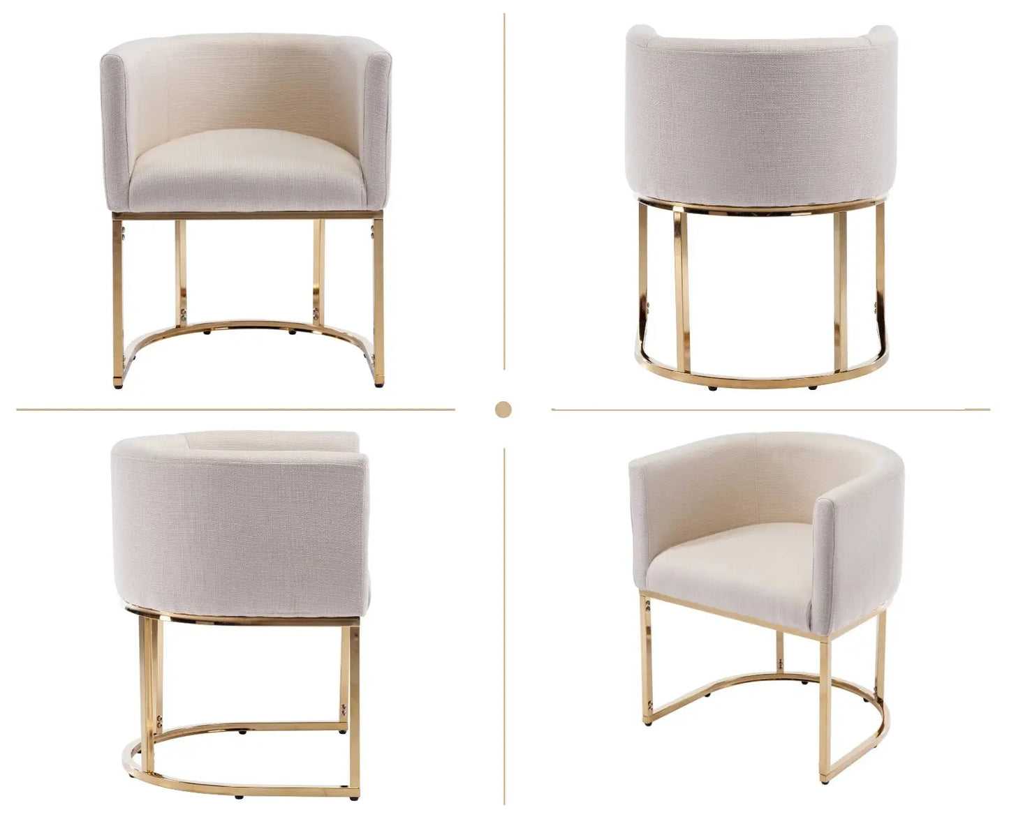 Modern Linen Dining Chair, Mid-Century Upholstered Barrel Kitchen Chairs Fabric Side Chair with Metal Legs and Curved Back for Living Room Dining Room Bedroom, Cream