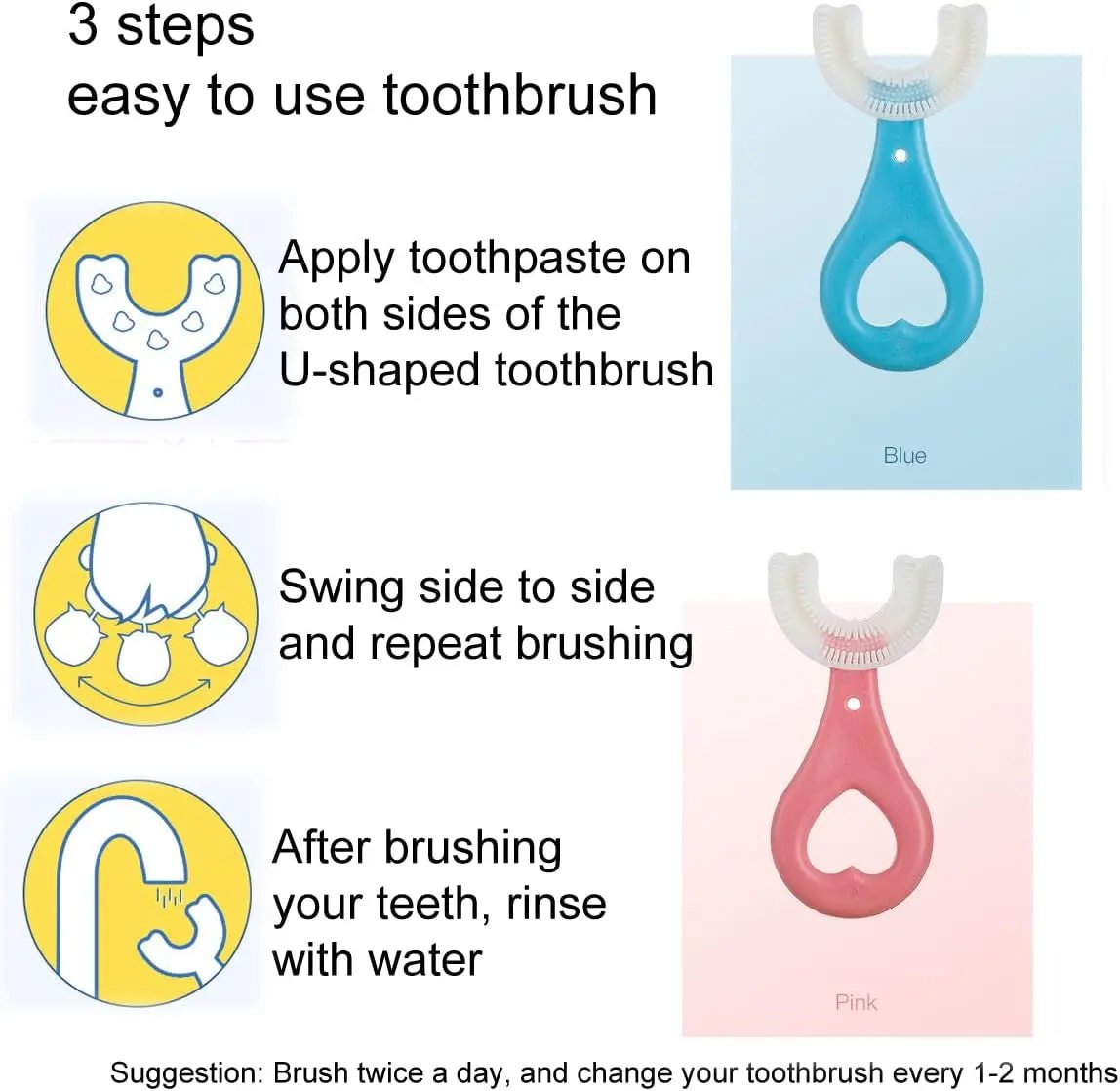 Double Trouble U-Shaped Toothbrush Duo: The Ultimate Kiddo Smile Squad for Tiny Teeth Adventures (Blue & Pink Edition)