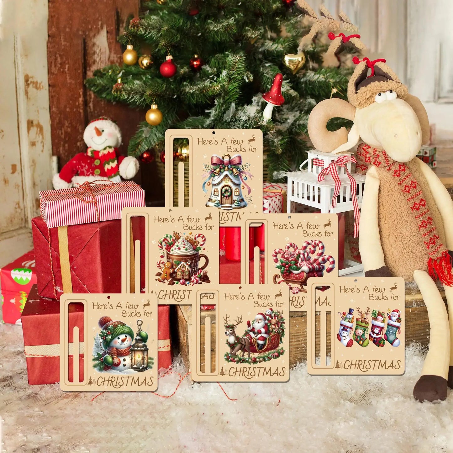 6 pcs Festive Christmas Cash Cards - Durable Paper Hanging Ornaments