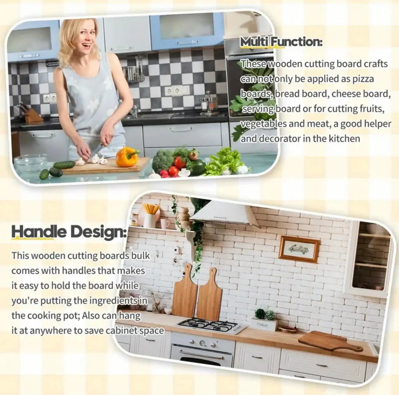 Wood Cutting Board with Handle 11”x5” – Charcuterie, Cheese & Vegetable Serving Tray, Easy to Clean, Non-Toxic Kitchen Board Our3Designs