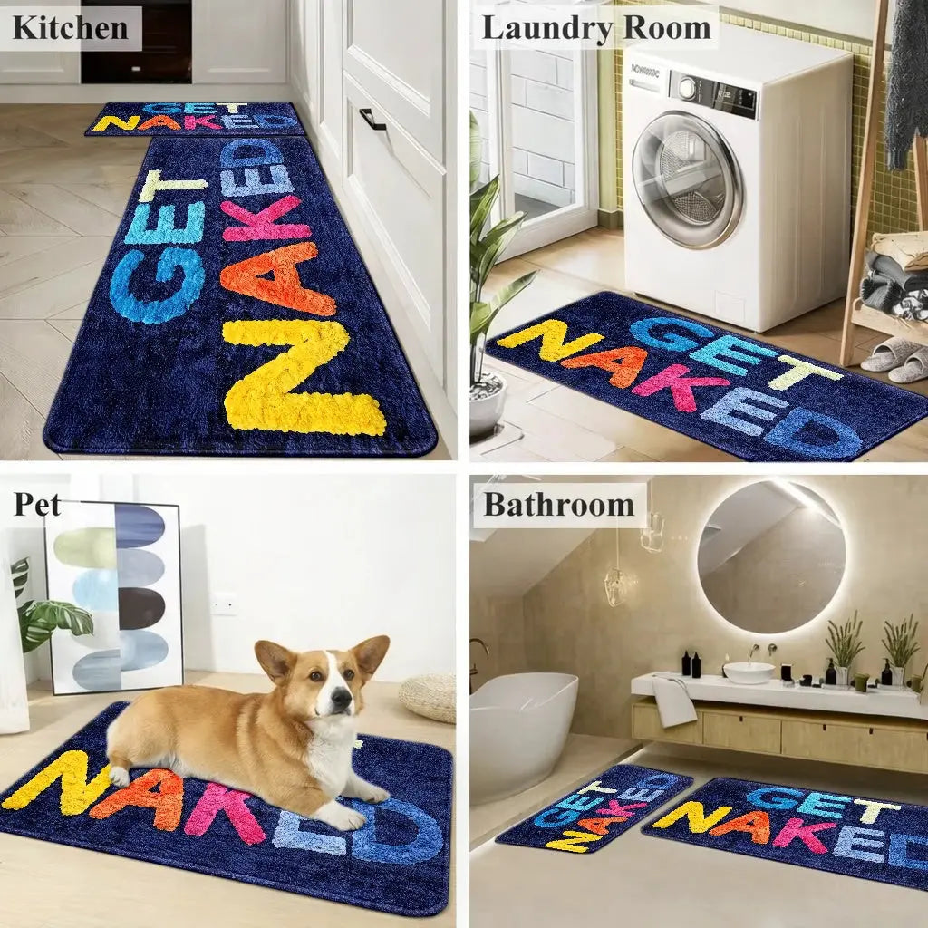 "GET NAKED" Flannel Door Mat, 16"x26"