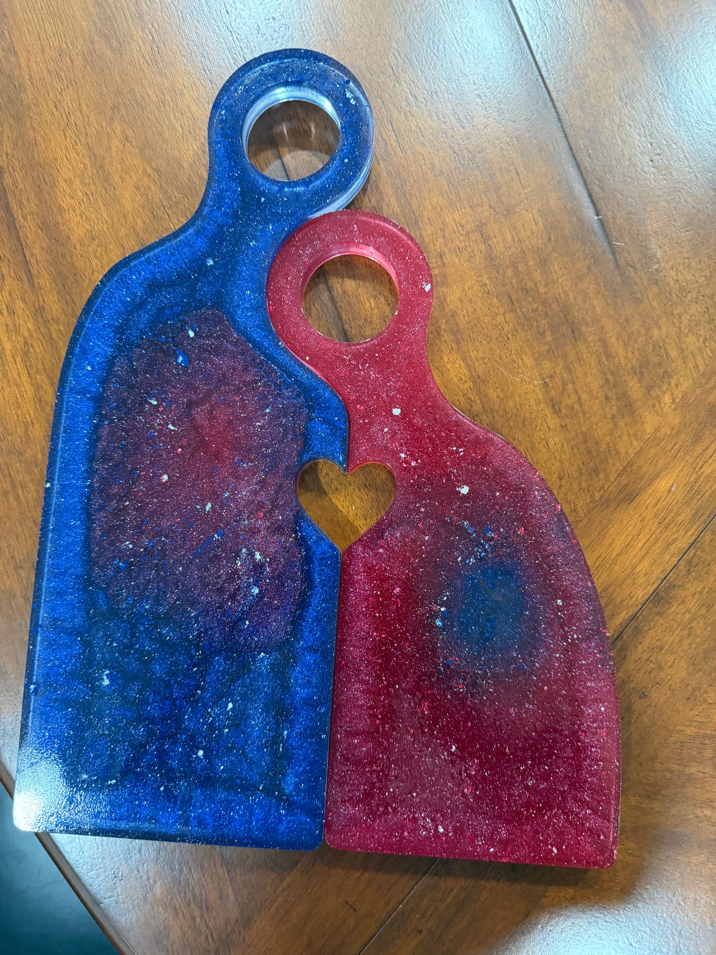 Patriotic Red & Blue Resin Charcuterie Board Set with Heart Cutout - Our3Designs