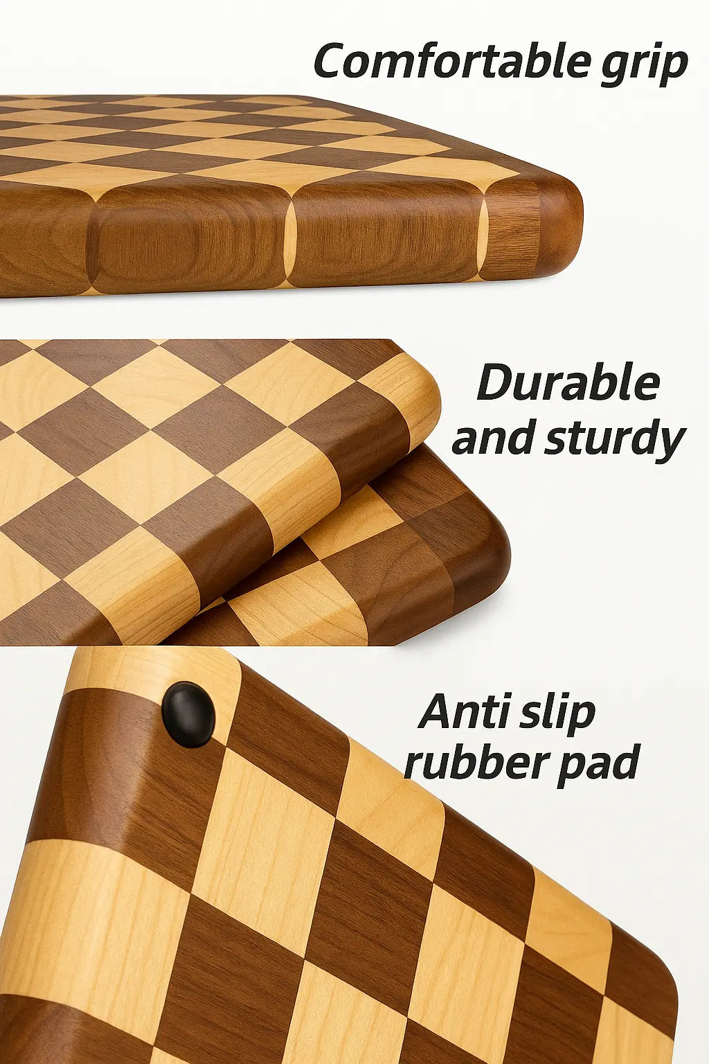 Handmade End-Grain Checkered Wood Cutting Board – Oak & Walnut, 16”x11” - Our3Designs