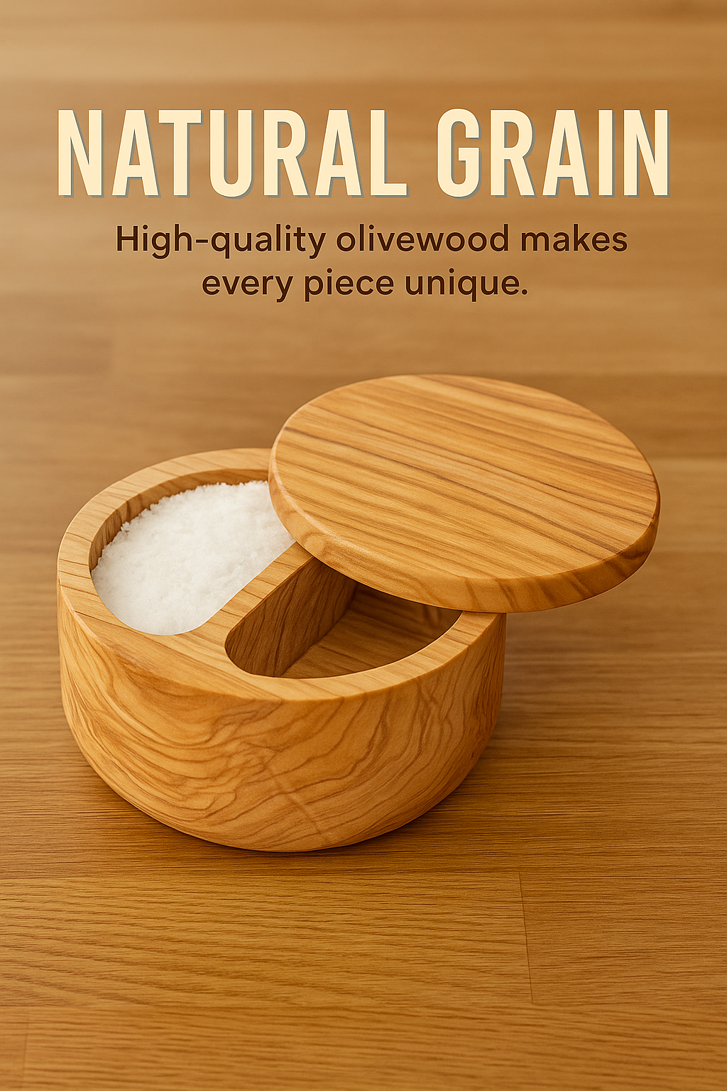 Olive Wood Salt Cannister with Magnetic Lid and 2 Compartments