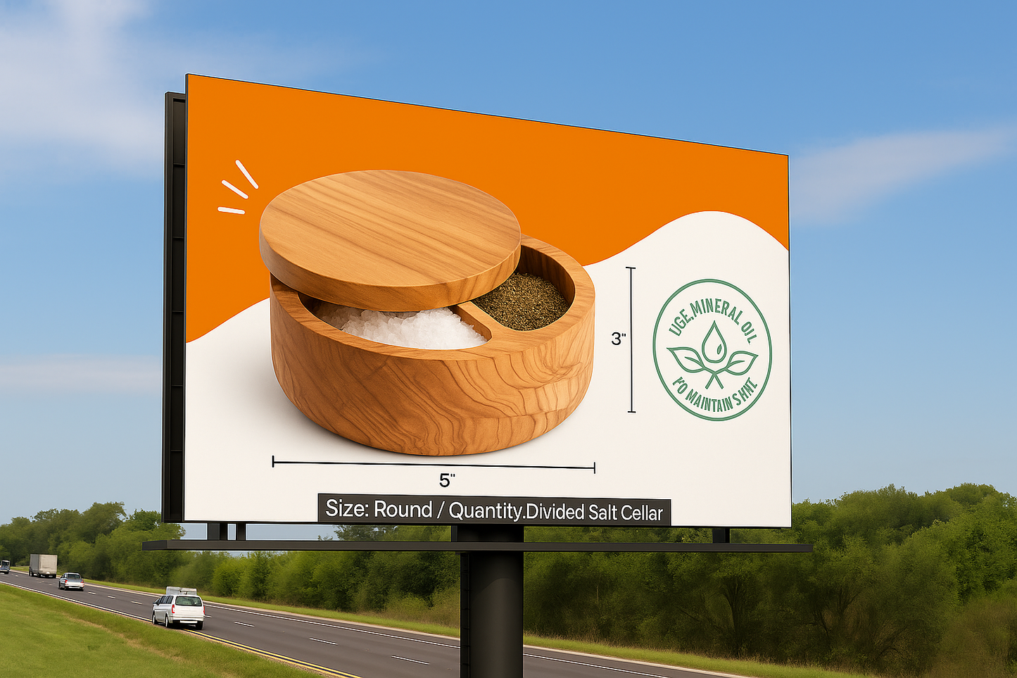 Olive Wood Salt Cannister with Magnetic Lid and 2 Compartments