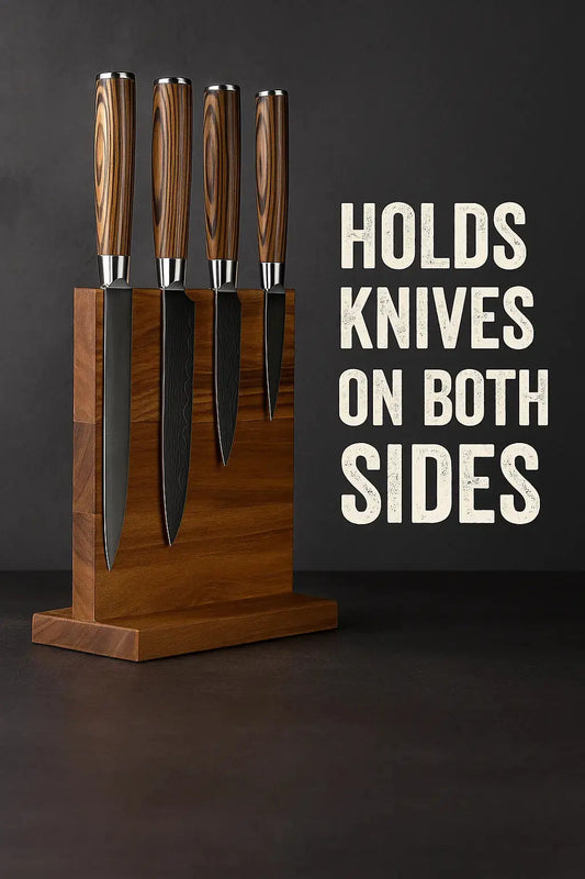 Acacia Magnetic Knife Holder – Double-Sided Wood Block Stand - Our3Designs