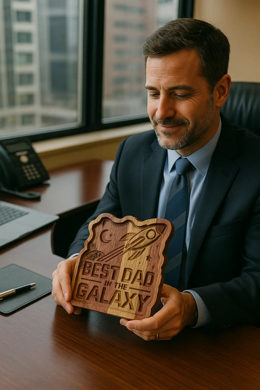 Best Dad in the Galaxy Cherry & Walnut Catch-All Tray – Handmade Wood Fathers Day Gift - Our3Designs