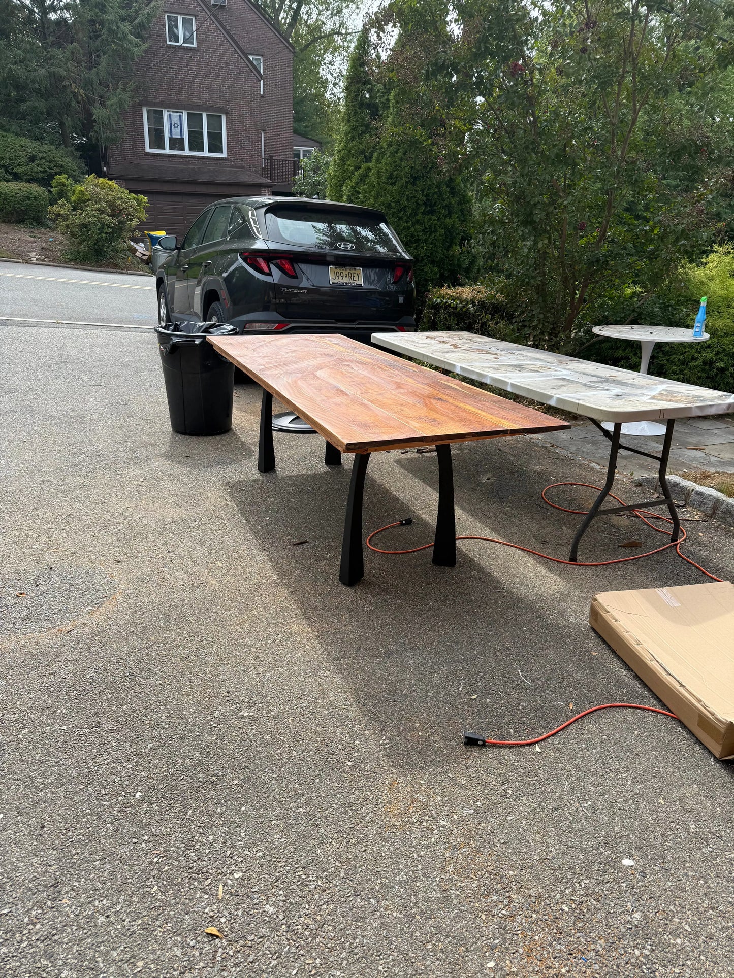 95” Luxury Teak Dining Table with Modern Black Metal Legs Our3Designs
