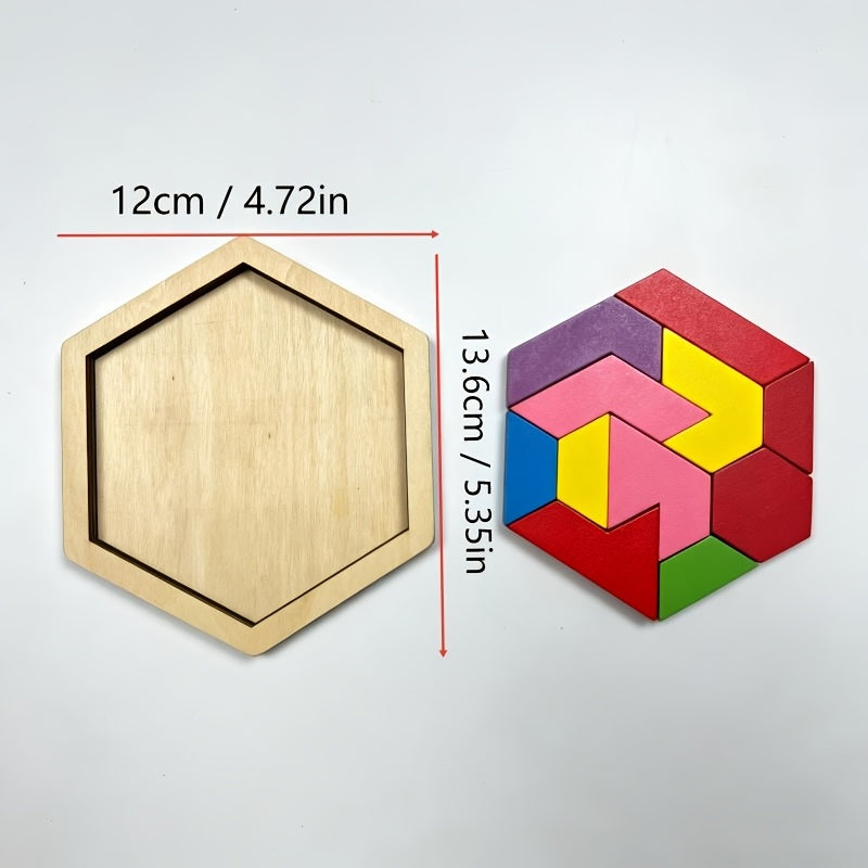 1 Set Hexagon Tangram Wooden Puzzle