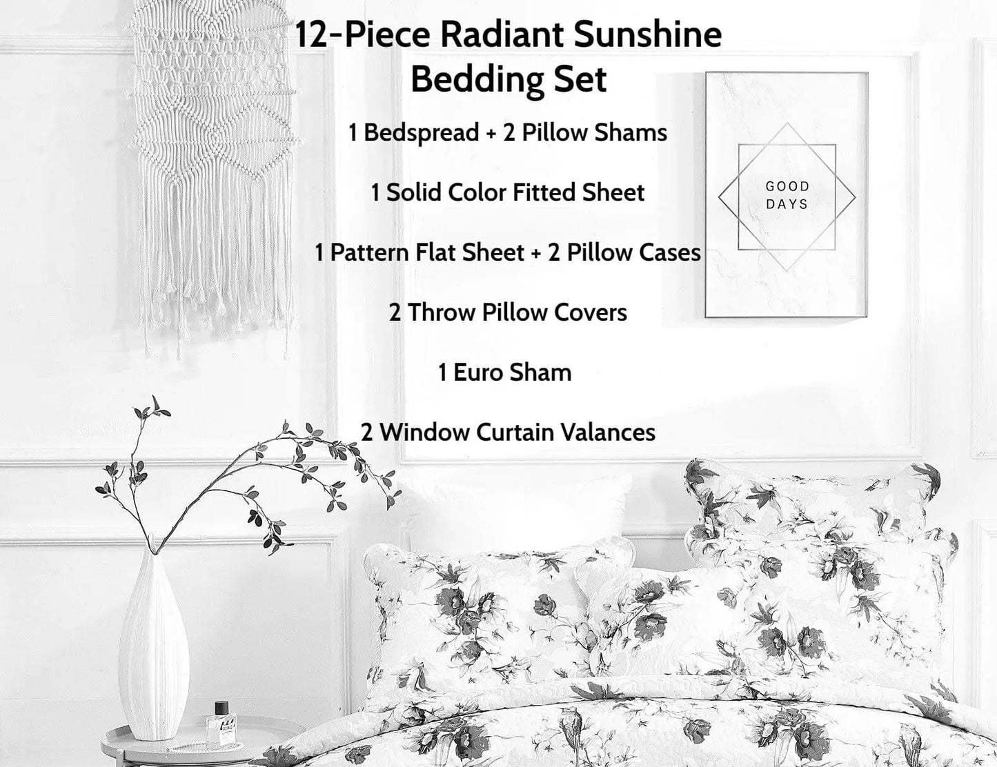 DaDa Bedding Bed in a Bag Bundle Set - Radiant Sunshine Yellow Hummingbirds Floral Bedding Set (JHW-925) DaDalogy Bedding Collection