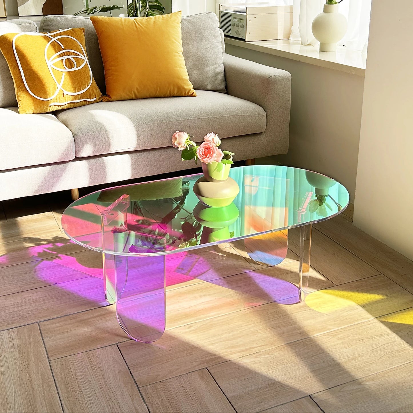 Acrylic Coffee Table, Iridescent Acrylic End Table