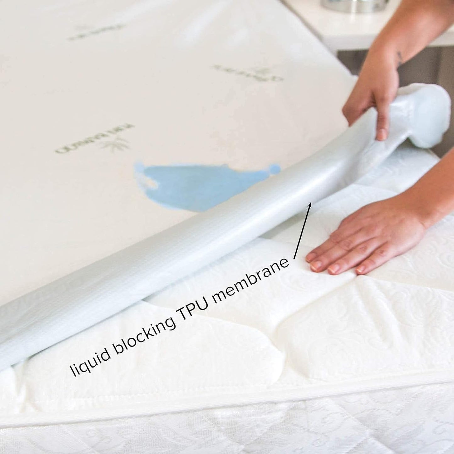 Queen Mattress Protector by , Waterproof - Viscose Derived from Bamboo, Breathable, Noiseless Mattress Cover Protects against Moisture, Spills, Stains (Queen)