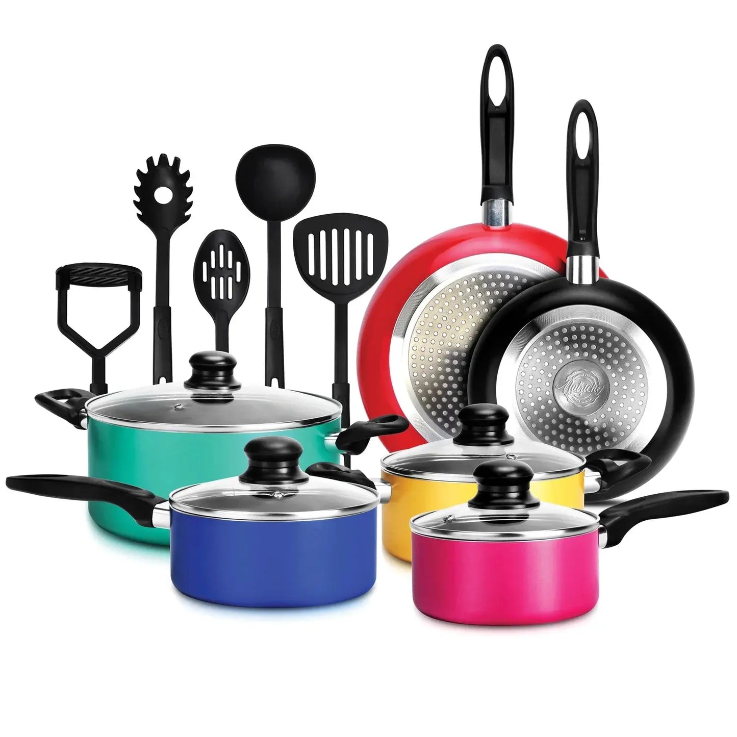 Cook Like a Pro with This 15-Piece Color Explosion Kitchenware Set – Pots, Pans, and Utensils Galore!