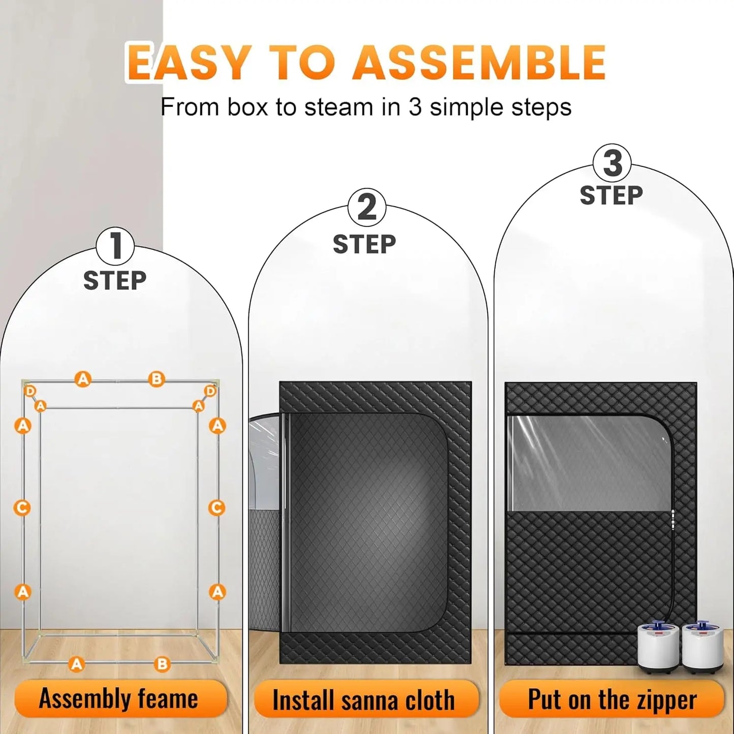 2 Person Portable Steam Sauna for Home, 1 or 2 Person Full Body Home Spa with 2 Foldable Chairs,9 Levels of Sauna Box with Remote Control, (Black, Large)