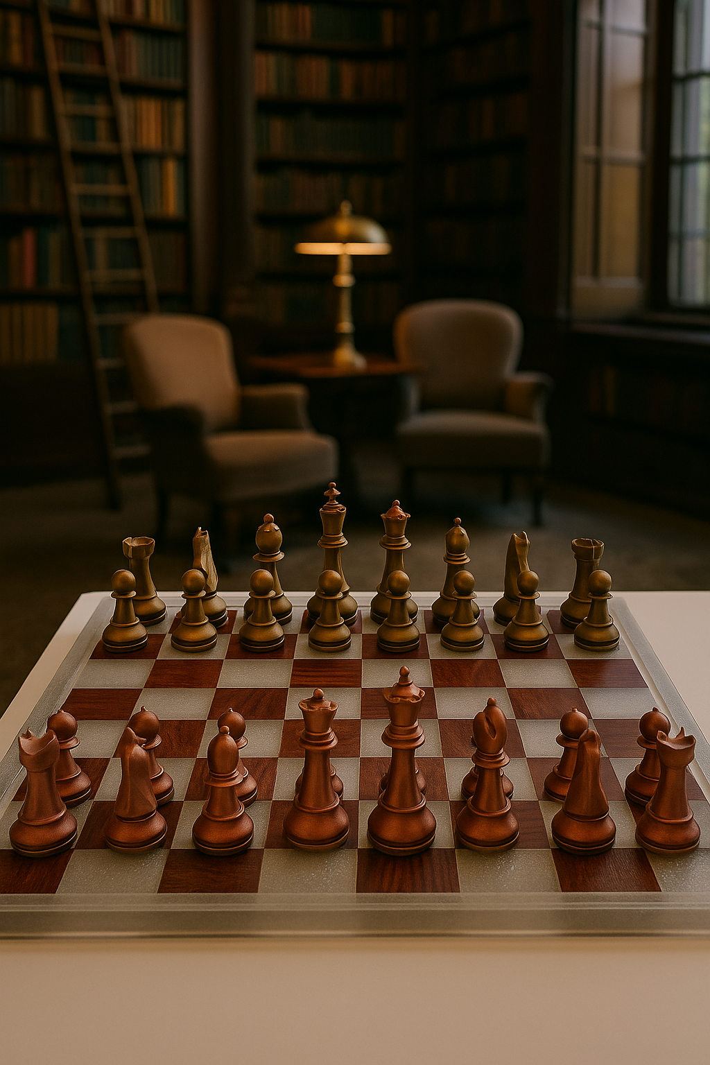 19.5" Walnut & White Epoxy Chess Set – Weighted Pieces, Modern Handmade Board Game Gift