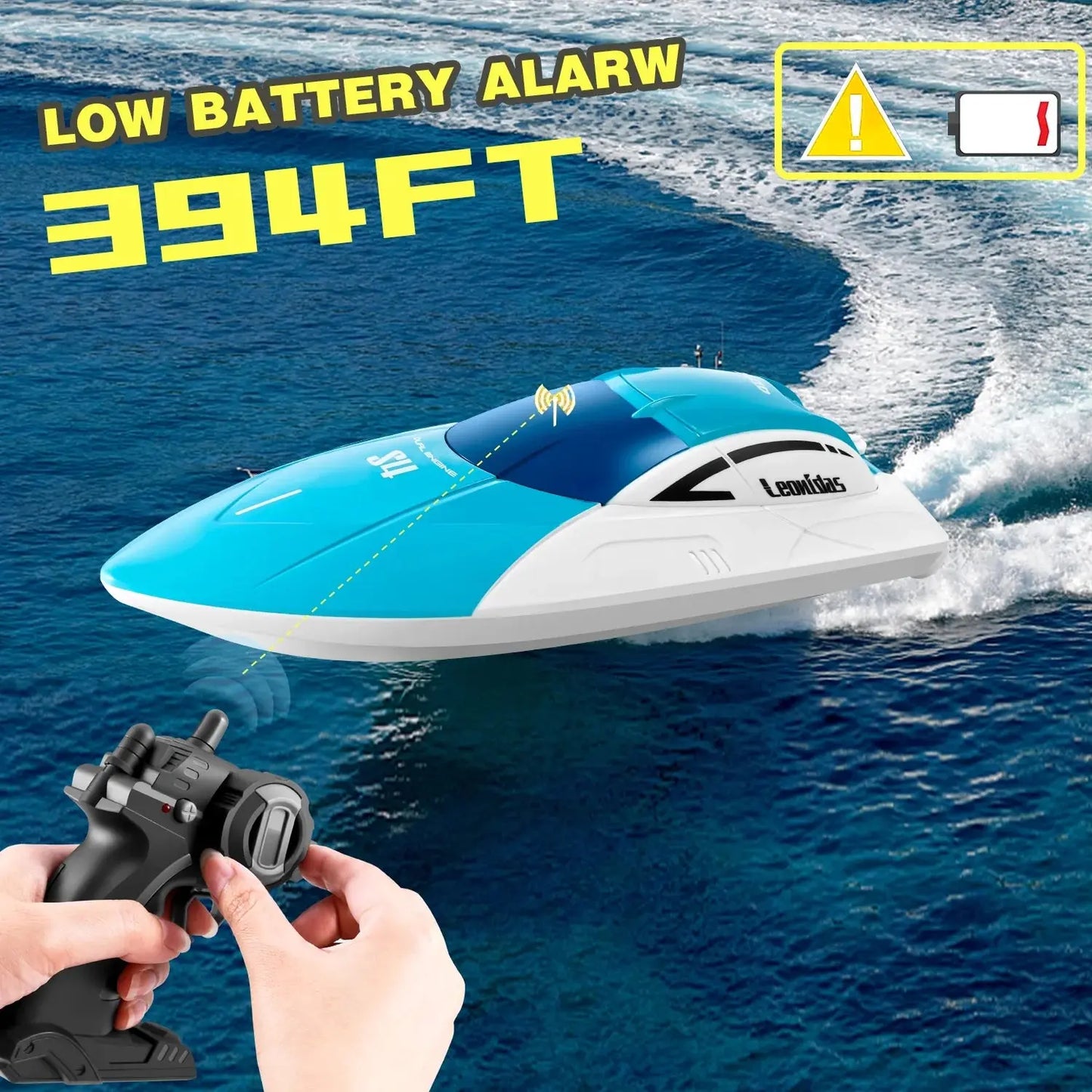 S4 RC Boat - Remote Control Boat for Pools and Lakes, 4 Channel 2.4GHZ Remote Control, and Rechargeable Boat Battery,Blue