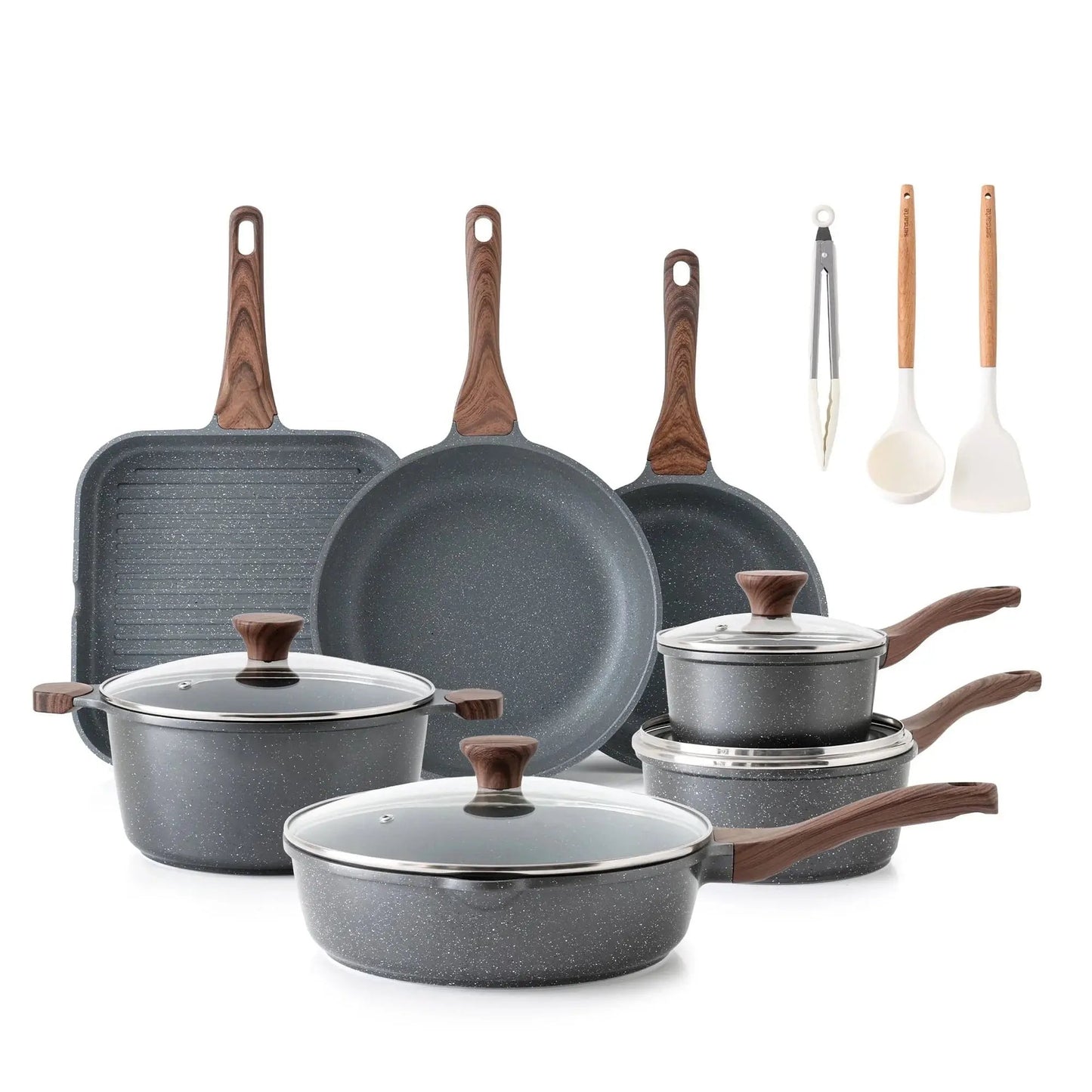 Upgrade Your Kitchen Game with Our 17-Piece Ceramic Nonstick Cookware Set! 🍳✨ Perfect for Healthier Cooking! #KitchenEssentials #HealthyCooking