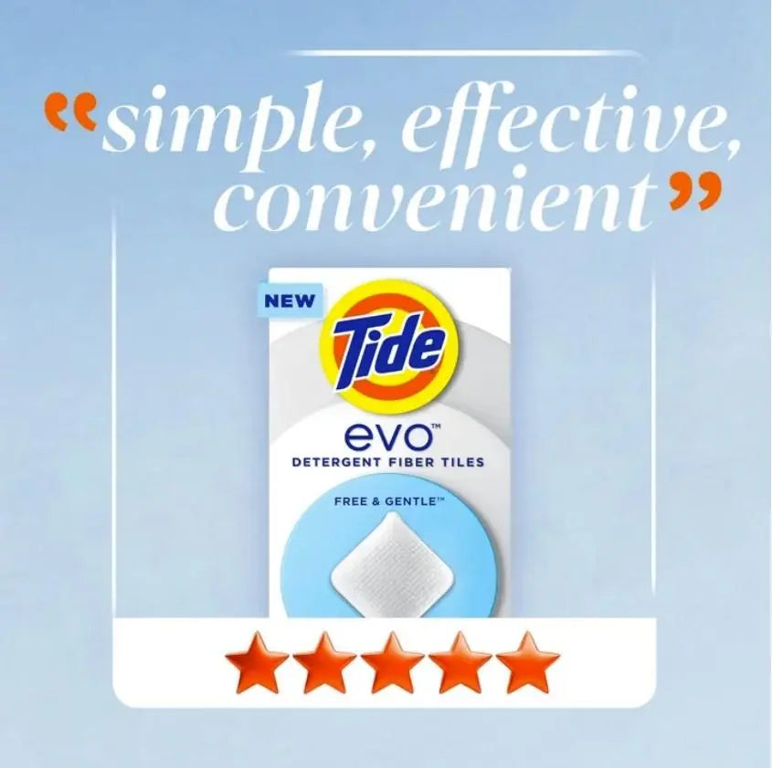 Tide evo Free & Gentle Laundry Tiles Cleaner Value Pack 40 ct for Delicate Fabrics Soft Care Solution Easy to Use Effective Clean