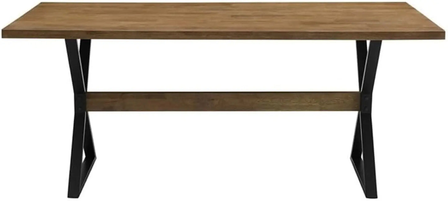 Harrold Modern Farmhouse Solid Wood X Leg Dining Table, 72 Inch, Rustic Oak