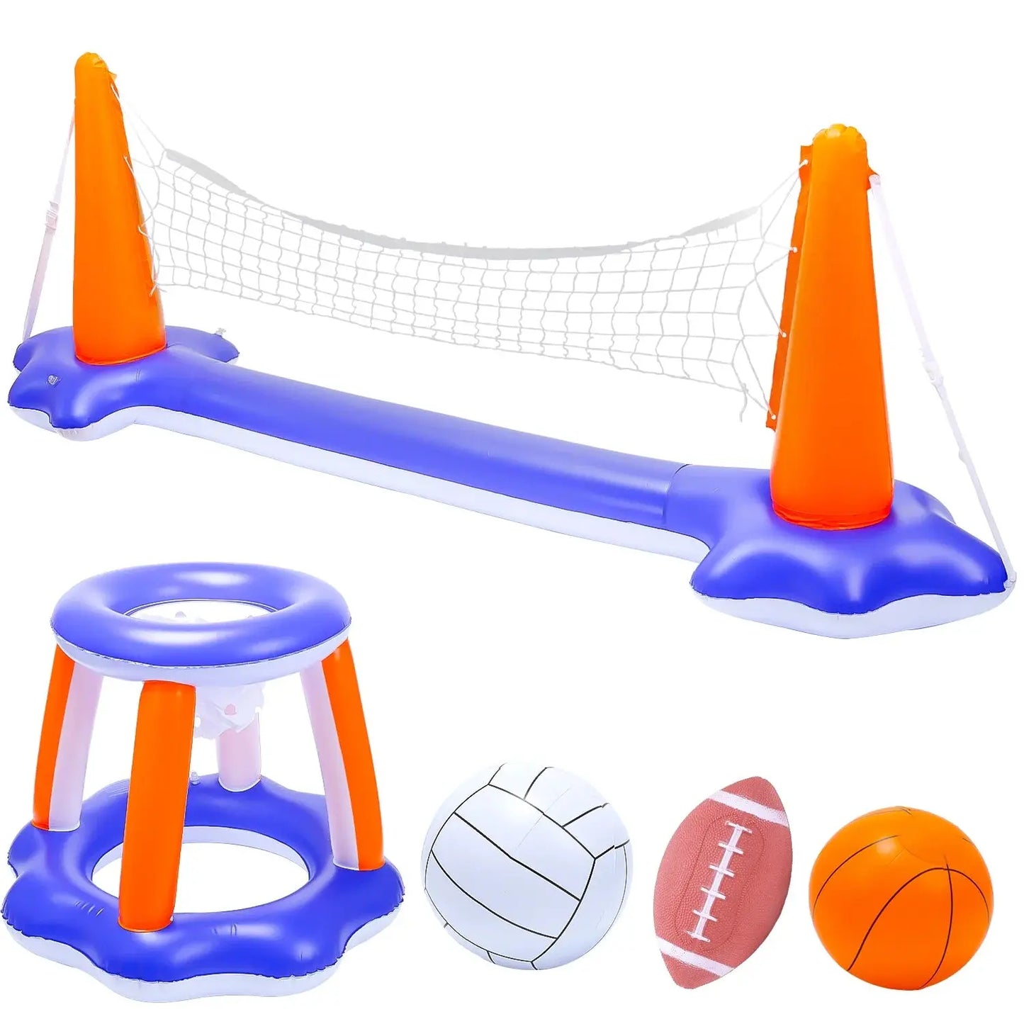 Inflatable Pool Toys, 2-In-1 Swimming Pool Basketball & Volleyball Sets, Floating Basketball Hoop and Water Football, Summer Pool Game for Kids and Adults