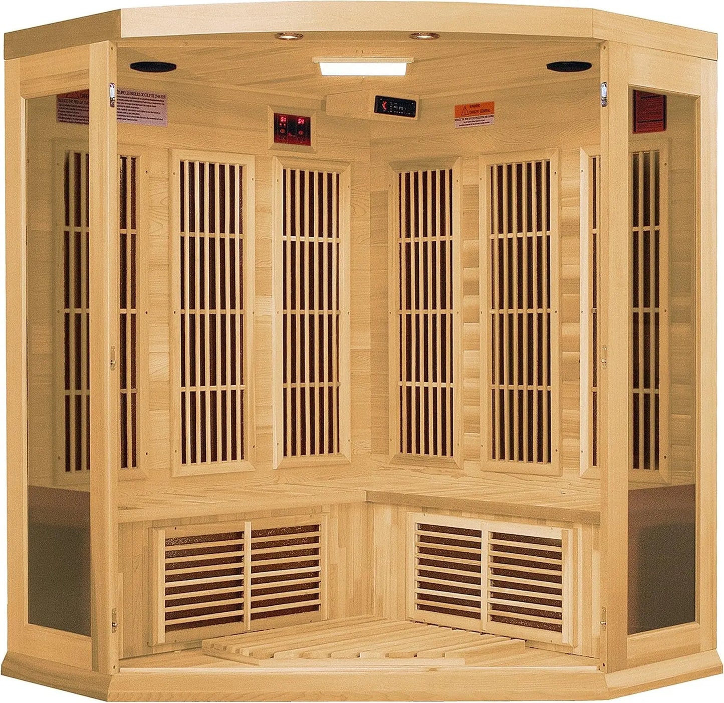 Maxxus 3 per Low EMF FAR Infrared Carbon Corner Canadian Hemlock Sauna