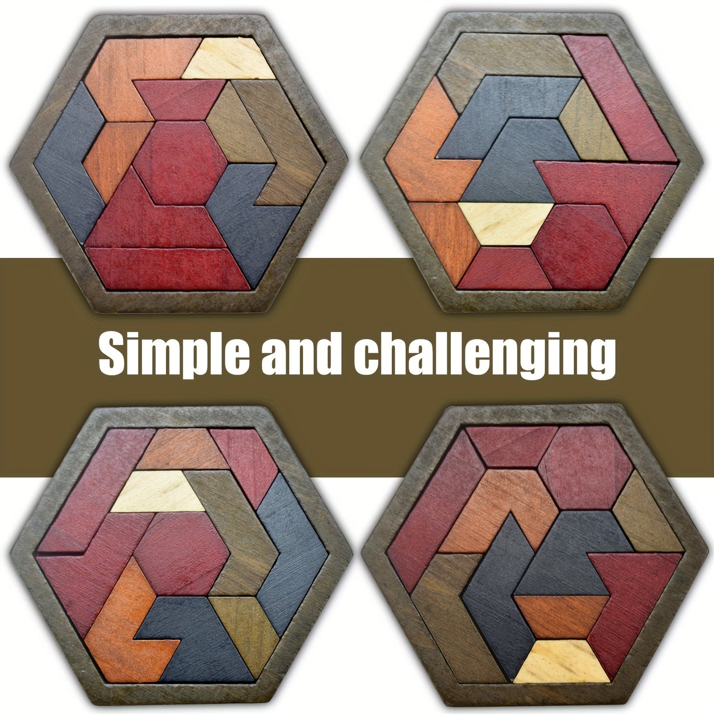 1 Set Hexagon Tangram Wooden Puzzle