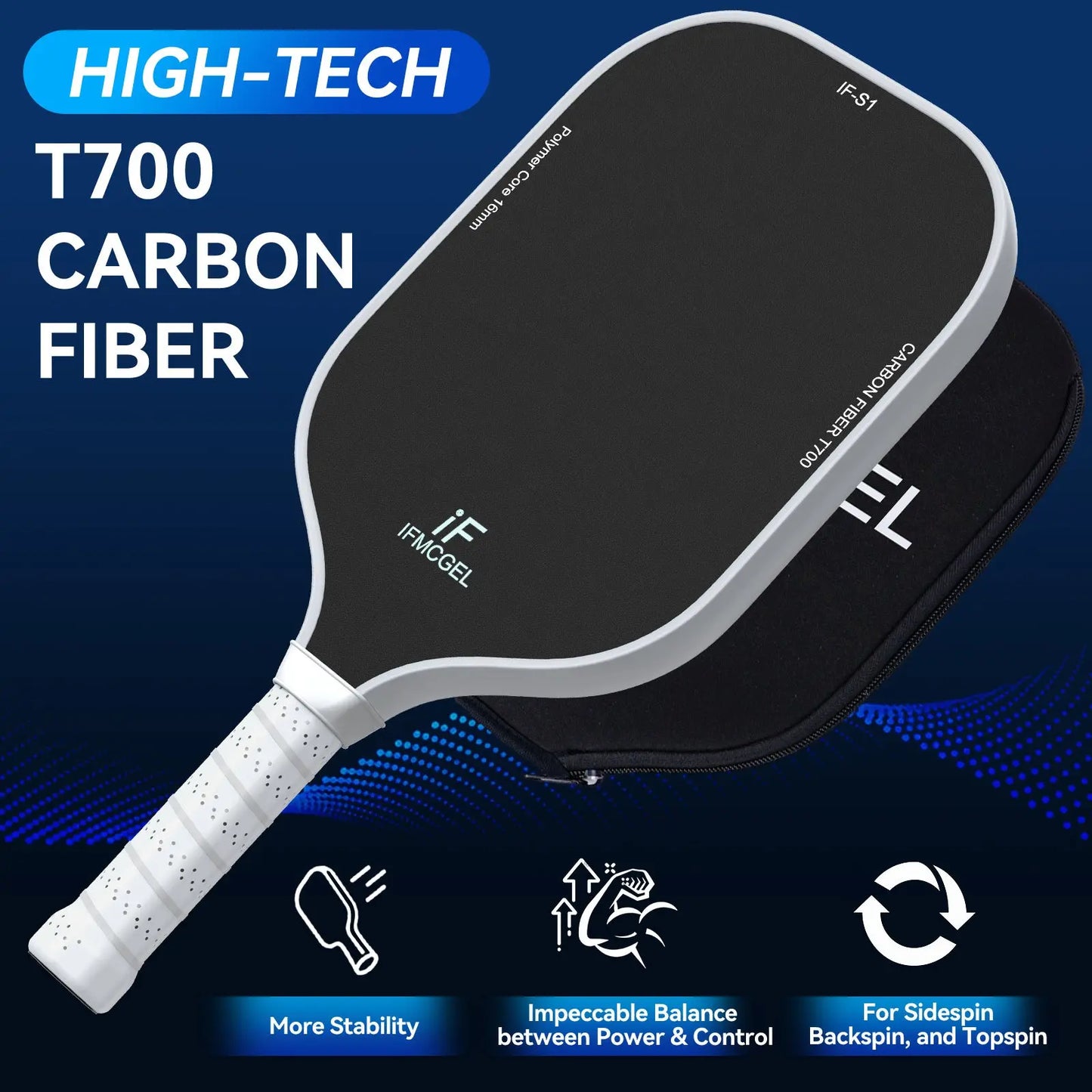 T700 Carbon Fiber Pickleball Paddle W/Carbon Abrasion Surface