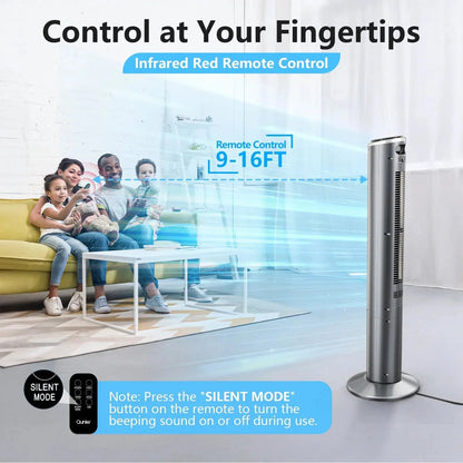 Tower Fan with Remote, 40" Bladeless Fan for Home, 70° Oscillation, 3 Speeds, 2 Modes, 15H Timer Quiet AC Motor Floor Fan for Bedroom, Office, Gray
