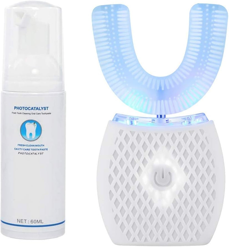 Ultrasonic Automatic Toothbrush, Auto Toothbrush for Adult, 360° Sonic Toothbrush Waterproof, Rechargeable Electric Ultrasonic Toothbrush, Teeth Whitening Brush for Home and Travel Use (White, M)