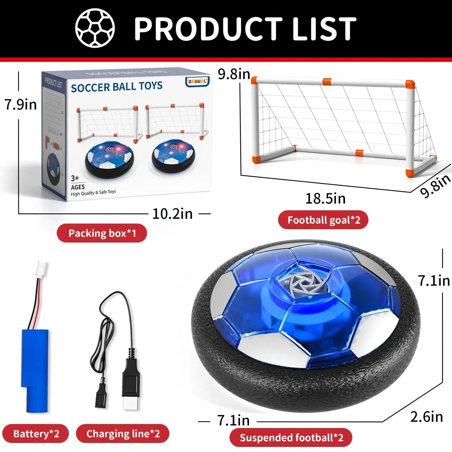 Hover Soccer Ball Toys Sets for Kids Boys with 2 Goals & 2 Ball, Indoor Outdoor Soccer Ball Toys for Kids Boys 3-8, Ball Toys Gifts for 3-8 Year Old Boys