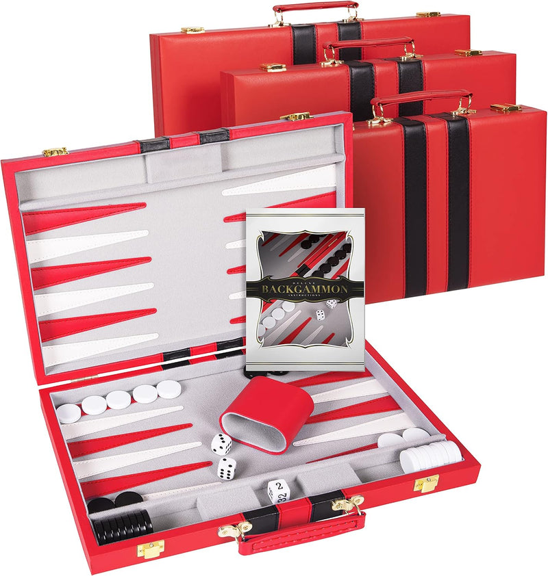 Elevate Your Game Nights with Our Premium Leather Backgammon Set - Perfect for Adults & Kids! 🎲❤️ 11" Travel Size in Stylish Red!