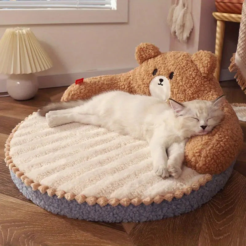 Soft And Durable Round Cat Bed - Removable Pet Mat And Mattress For Small Dogs And Cats - Plush Fabric - Indoor & Outdoor Use - For Pet Owners - Perfect Gift for Pet Lovers Our3Designs