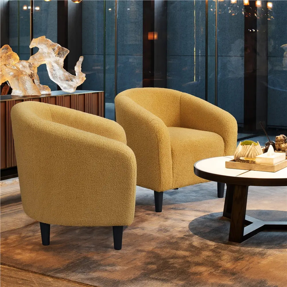 Modern Upholstered Boucle Accent Club Chair for Living Room, Mustard Yellow