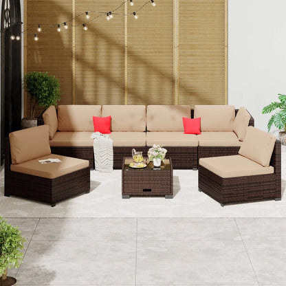 7 Piece Patio Furniture Set, Outdoor Furniture Patio Sectional Sofa, All Weather PE Rattan Outdoor Sectional with Cushion and Coffee Table.