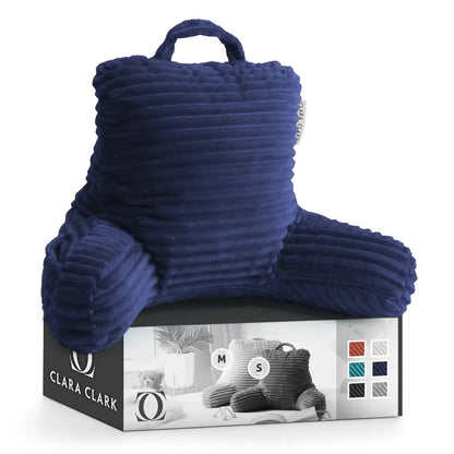 Cut Plush Striped - Shredded Memory Foam Bed Rest Pillow with Arms, Navy