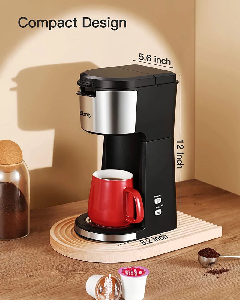 Single Serve Coffee Maker for K Cup & Ground Coffee, Coffee Maker with Bold Brew, 6 to 14 Oz Fits Travel Mug, Classic Black