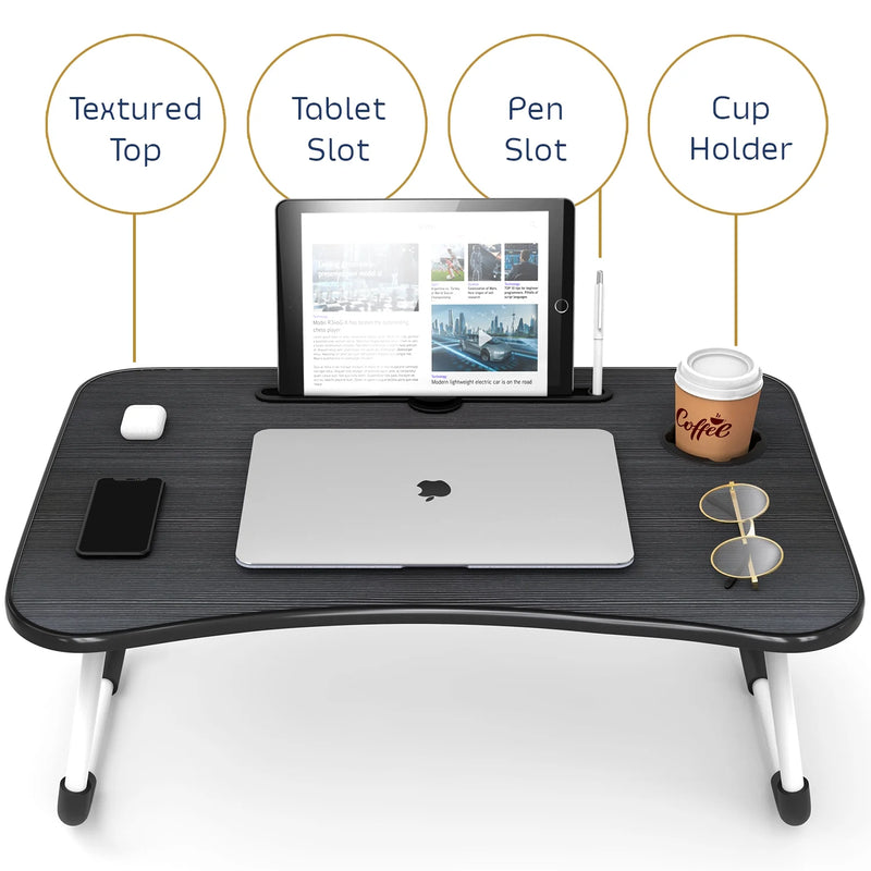 Reading Pillow Bonus Portable Lap Desk Stand for Laptop, Back Rest Pillow for Sitting in Bed, Shredded Memory Foam Bed Rest Pillow with Arms and Pockets, Large, Black