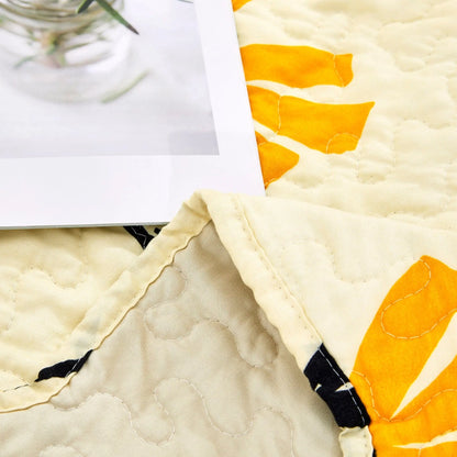 DaDa Bedding Botanical Floral Throw Blanket - Quilted Yellow Fleur Golden Orange Spring Time Tulips - Scalloped Edges Bright Vibrant Ivory Cream - 50 x 60 DaDalogy Bedding Collection