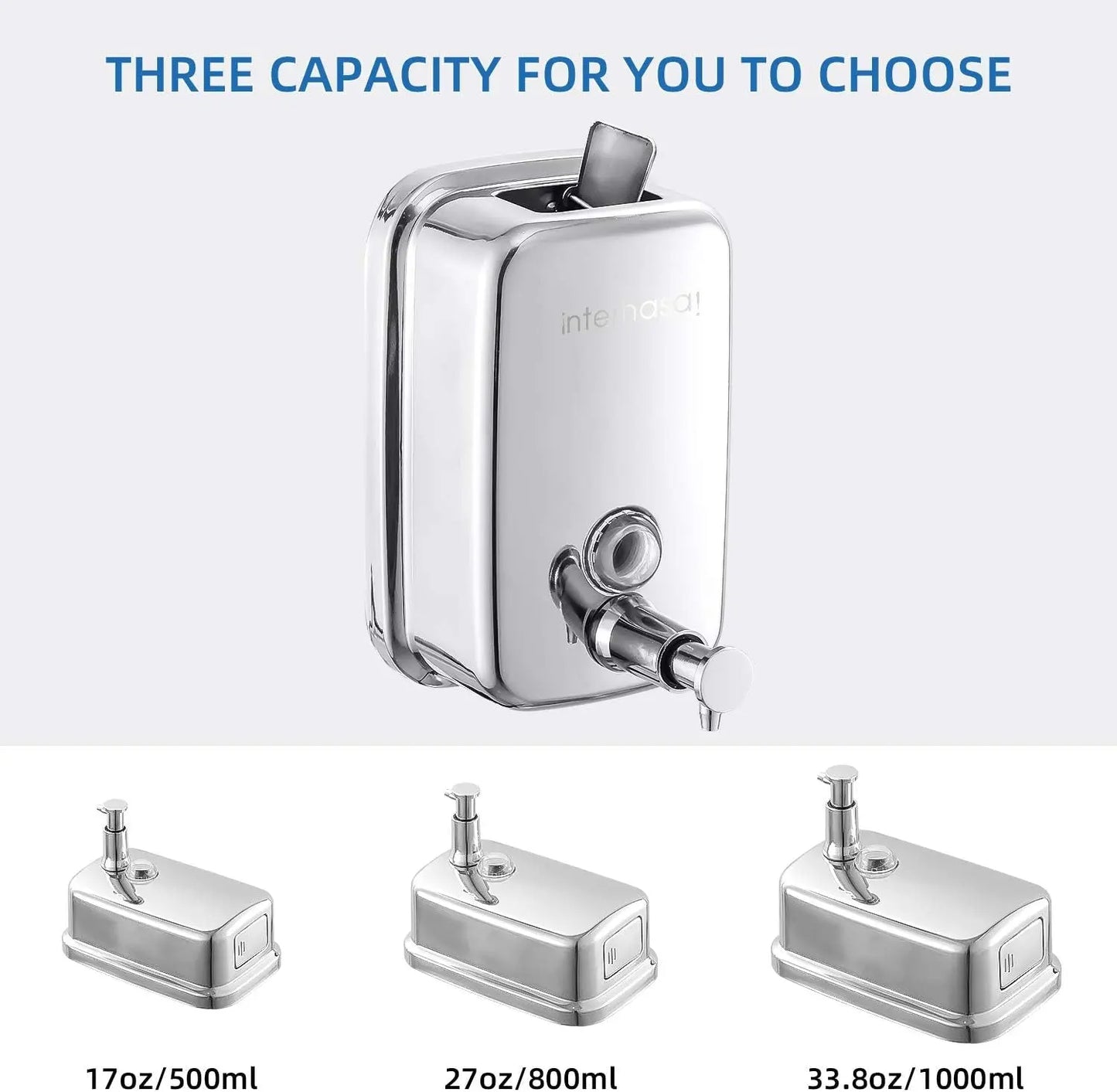 Soap Dispenser Wall Mount 304 Stainless Steel Commercial Hand Soap Dispenser, Manual Liquid Gel Soap Dispenser for Bathroom